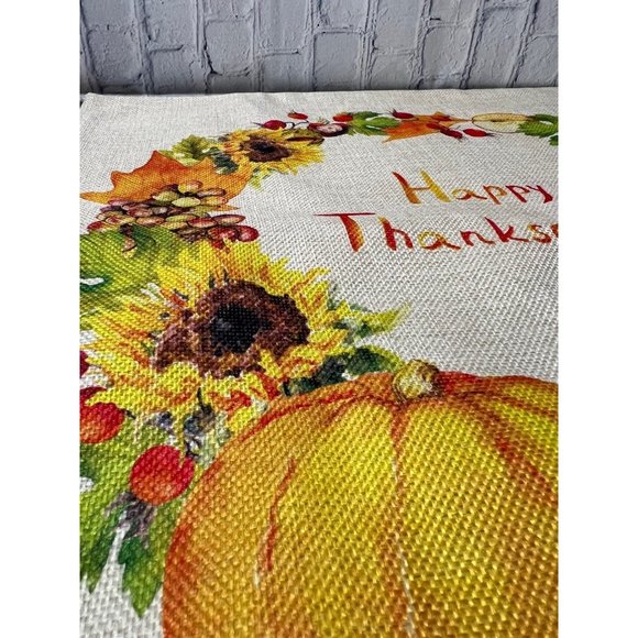 Happy Thanksgiving Day Fall Leaves Throw Pillow Cover Autumn Pumpkin Sunflowers - Picture 4 of 6